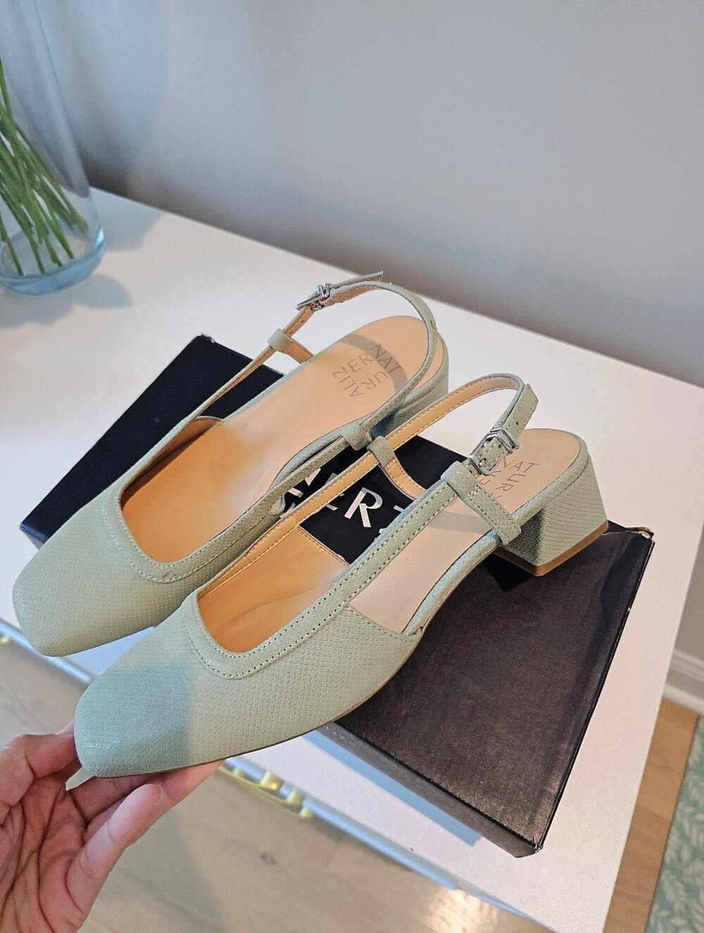Elegant Slingback Block Heel Pumps in Sage Green